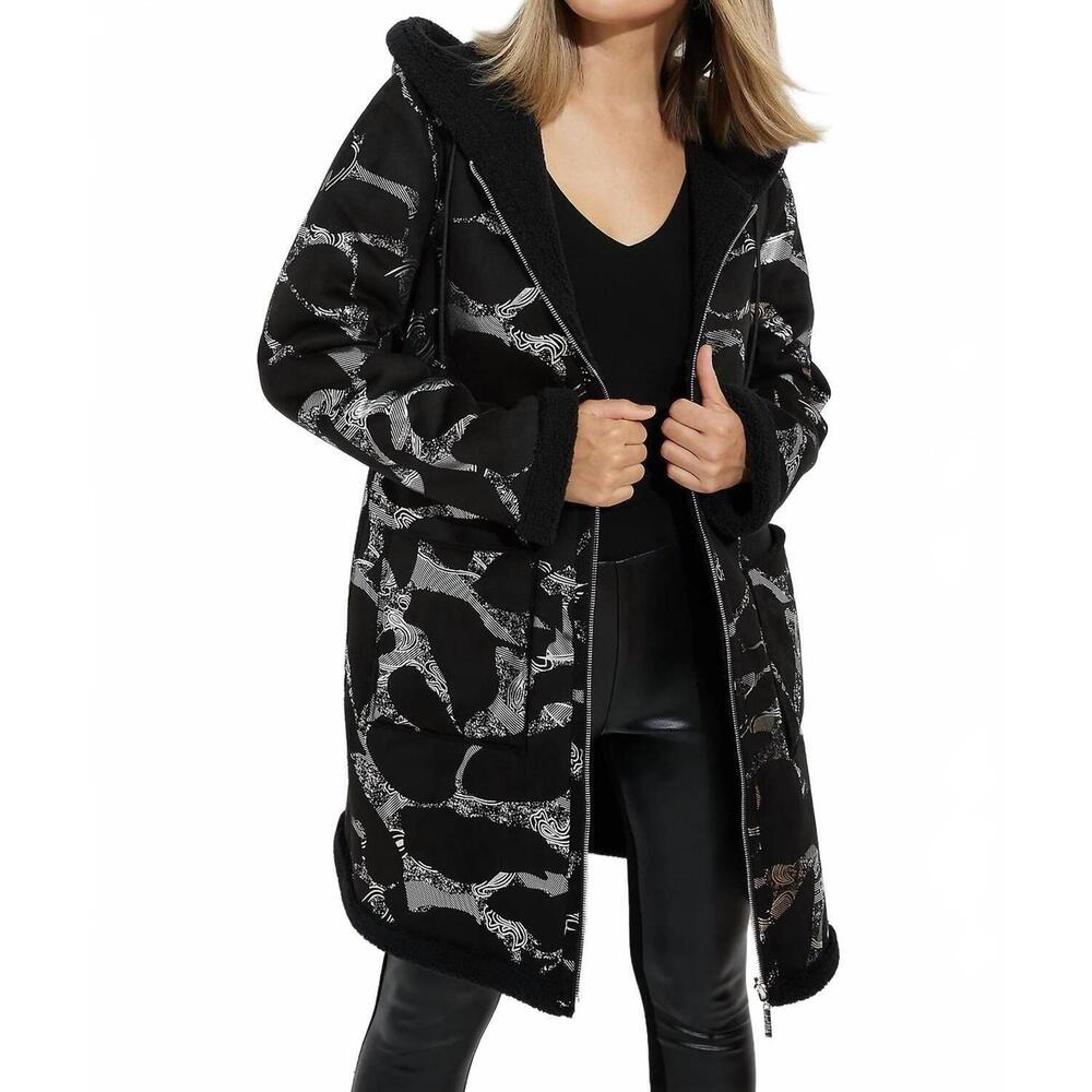 NEW JOSEPH RIBKOFF double front pocket hooded jacket in black/silver